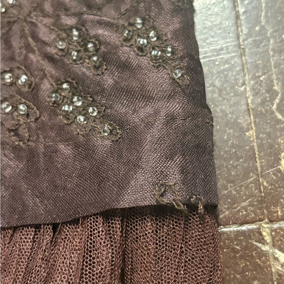 Vintage Y2K 2000s silk brown fairy core coquette midi embroidered mesh skirt 2 - Picture 7 of 10